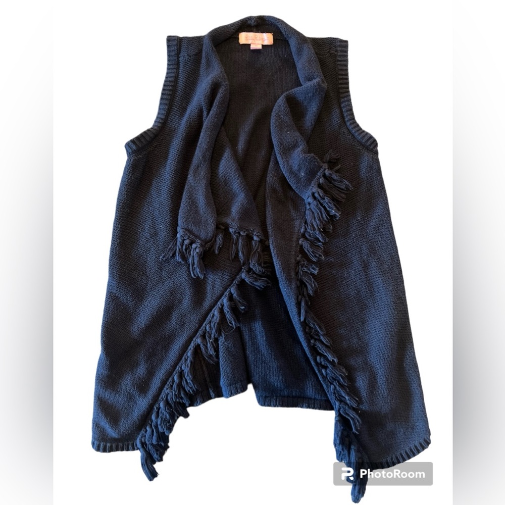 Lilly Pulitzer girls M Abbott sleeveless navy blue fringe sweater 6-7 cotton